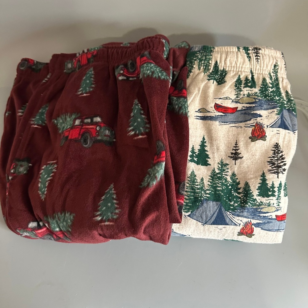 St Johns Bay Mens Pajama Pants Bundle 3XL Red Truck Christmas Camping Fleece 2pk